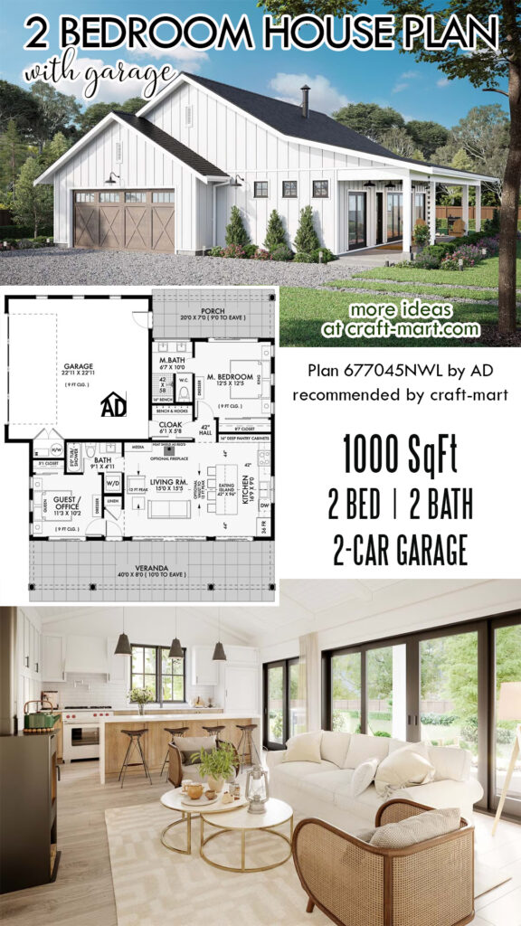 2-bedroom house plan - 1000 sqft