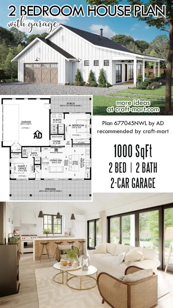 2-bedroom house plan - 1000 sqft