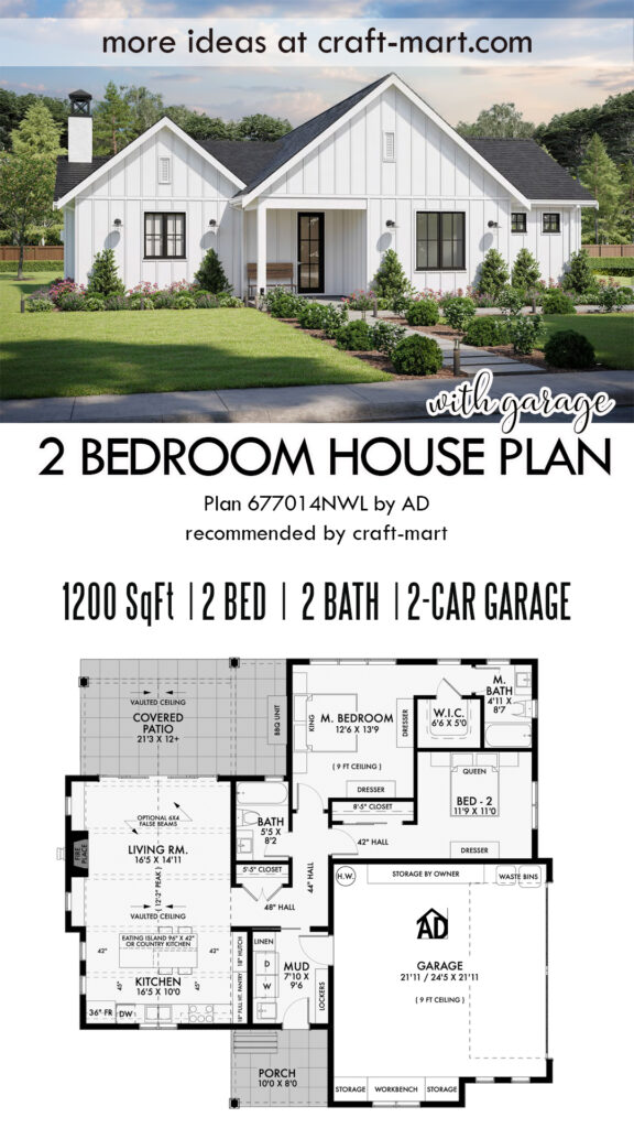 2-bedroom farmhouse with 2-car garage
