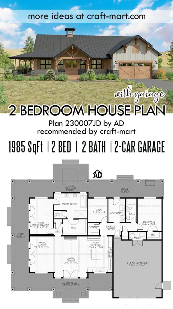 2 bedroom house with flex room and garage