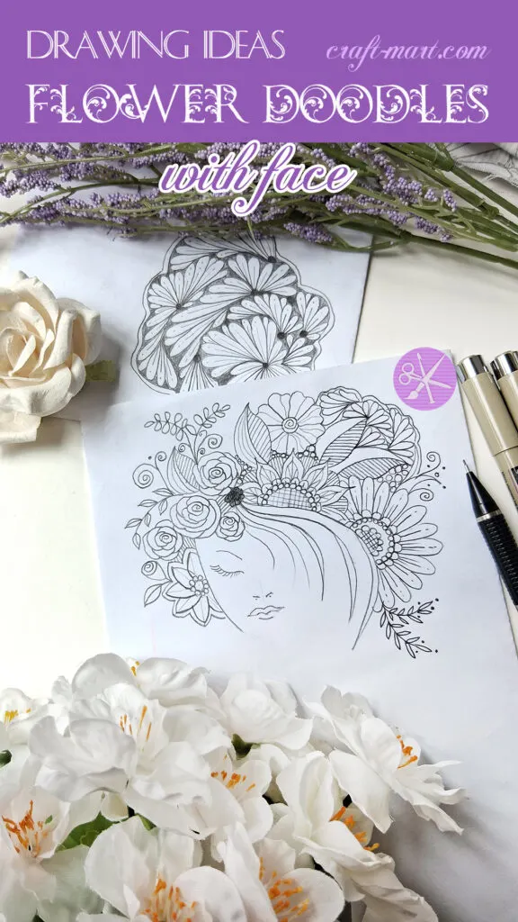 face drawing with flowers