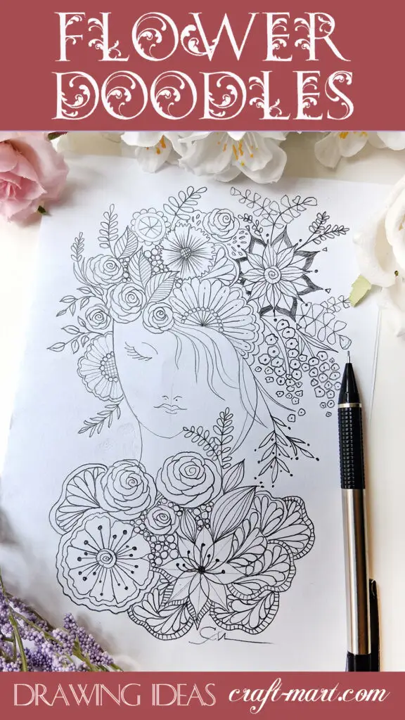 Flower Pen Art with Line Portrait