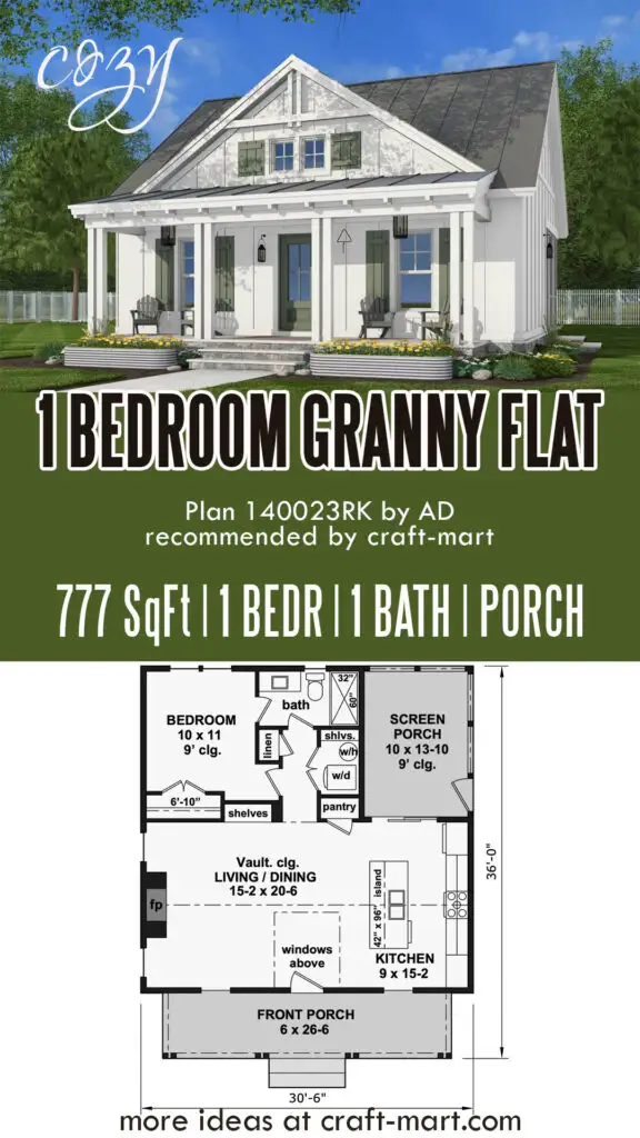 single level 1-bedroom granny flat plan