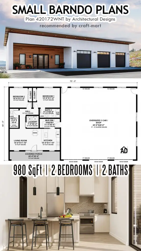 2 Bed 2 Bath Barndominium with Workshop
