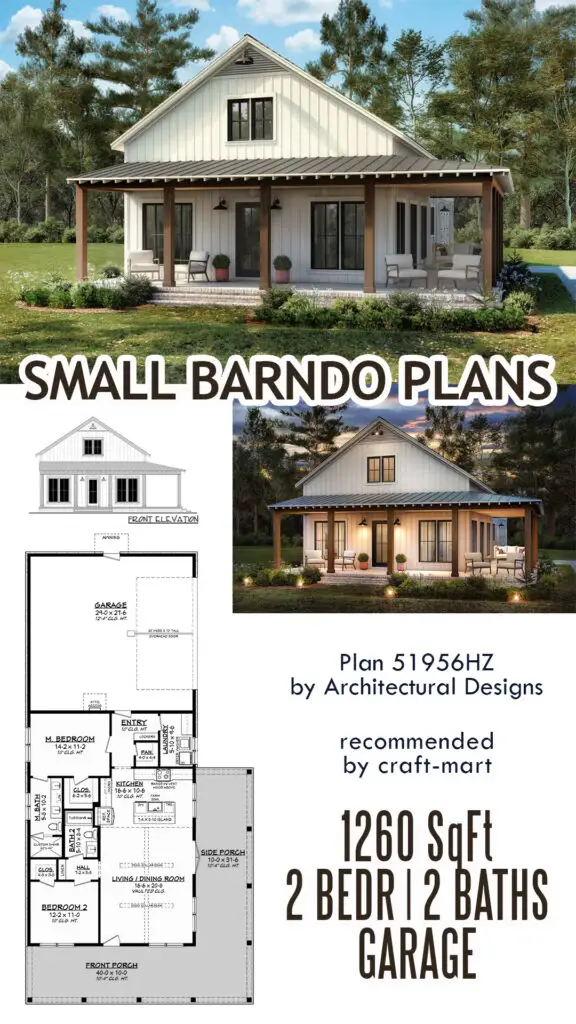 2-Bed Barndominium with Wrap-Around Porch