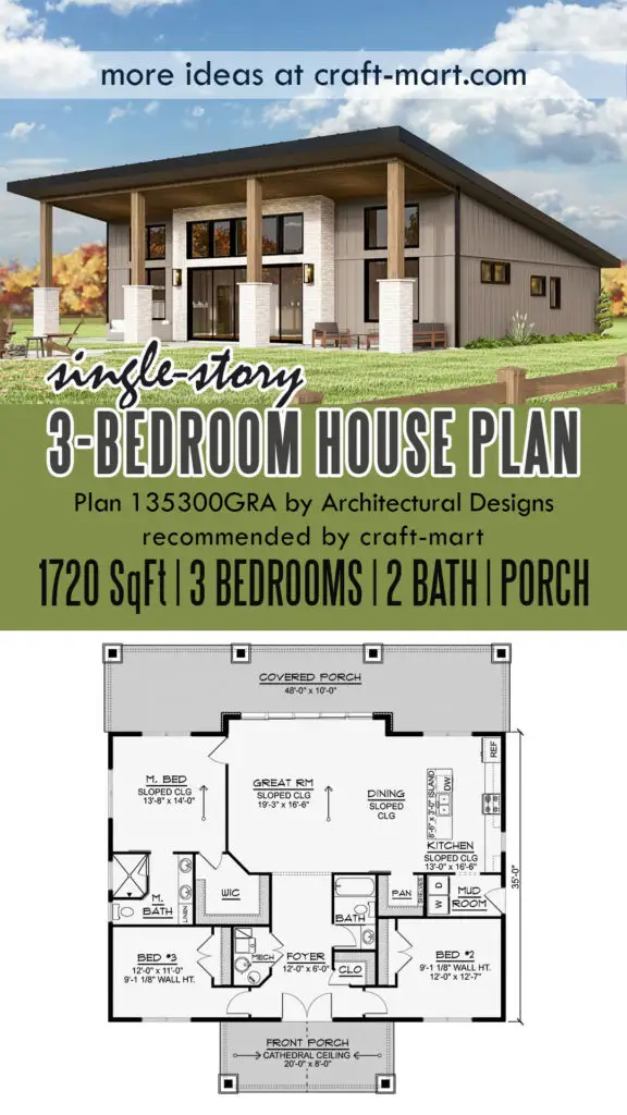 Shed Roof 3-Bedroom House Plan