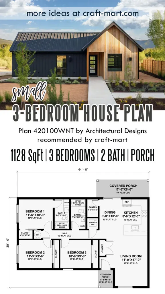 Single-Floor Small 3-Bedroom House