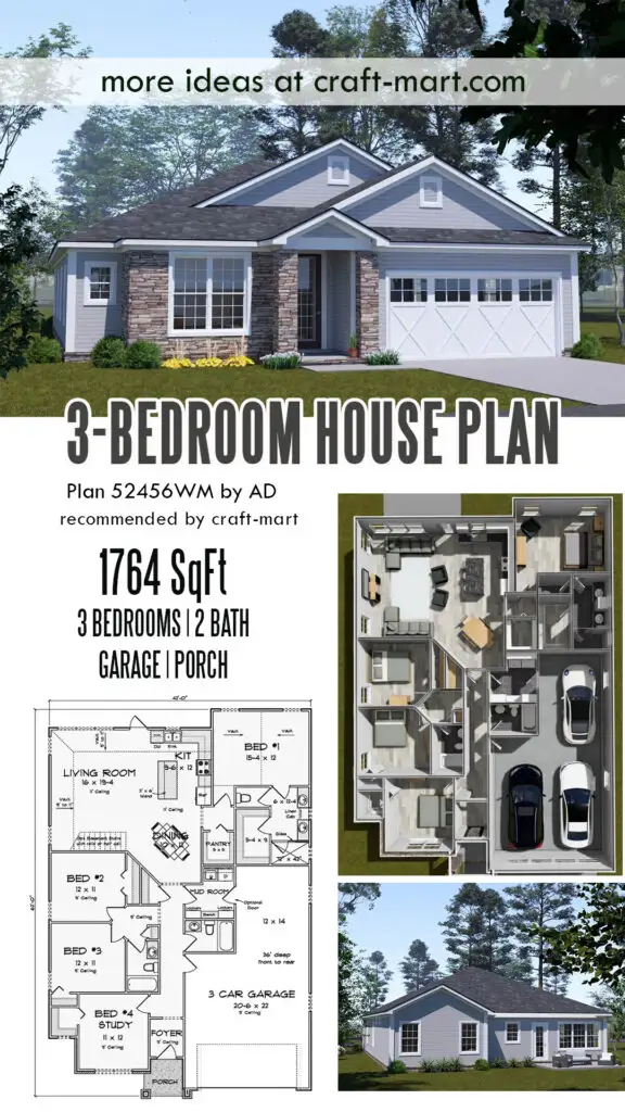 3 bedroom single level ranch house plan