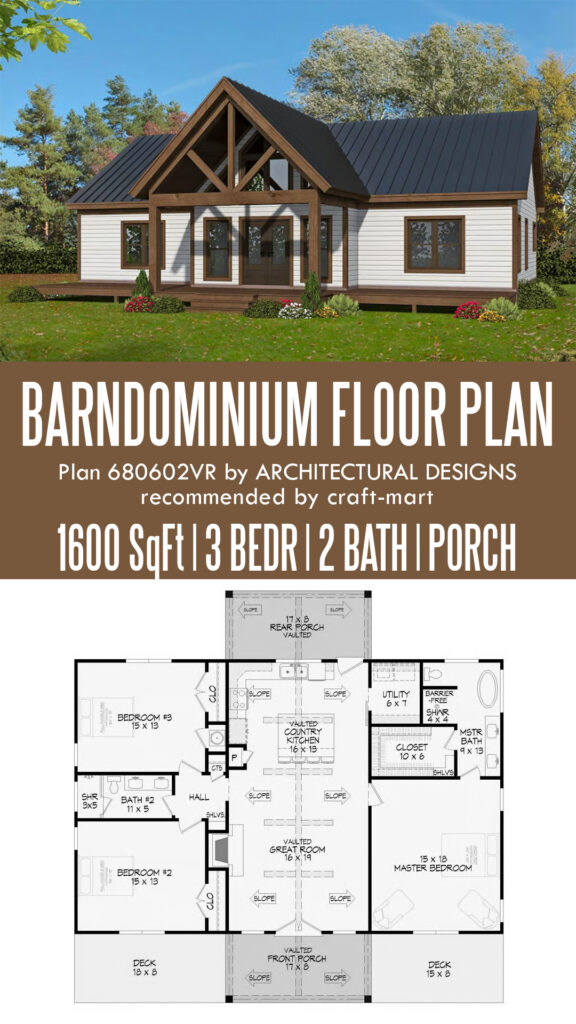 3-bedroom family barndominium house plan