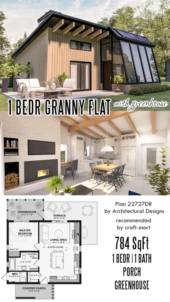Modern 1-Bedroom ADU House Plan with Greenhouse