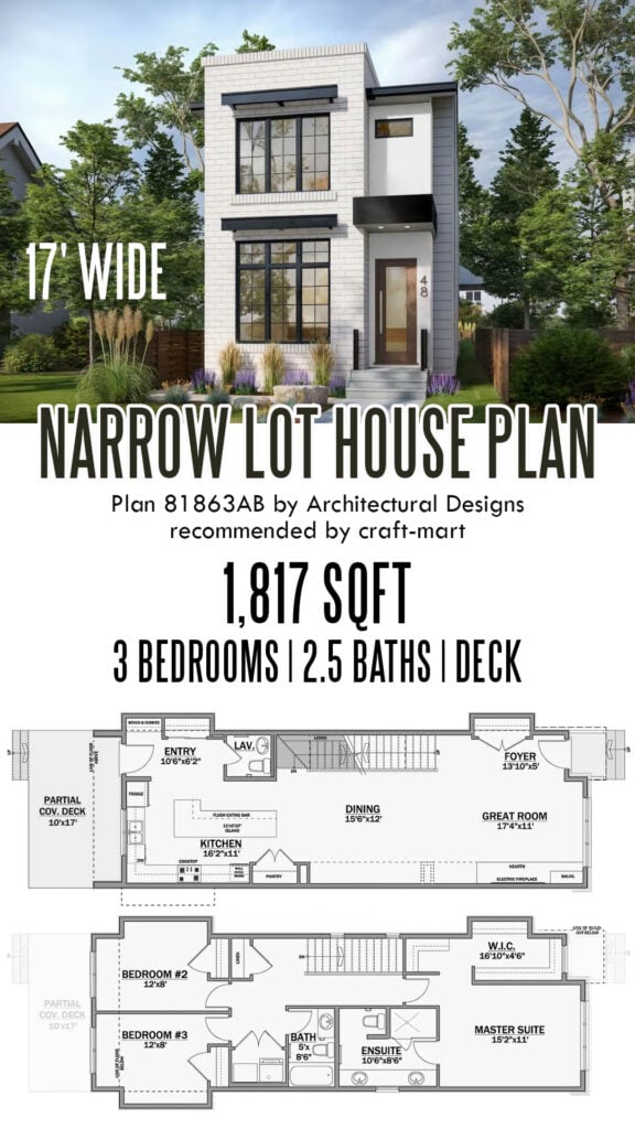 17'-Wide 3-Bedroom House (1,817 Sq Ft)
