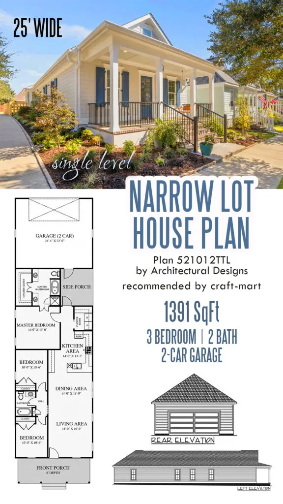 25' Narrow Lot House Plan with Garage