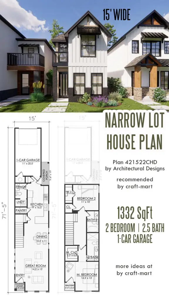 2-bedroom narrow lot house plan
