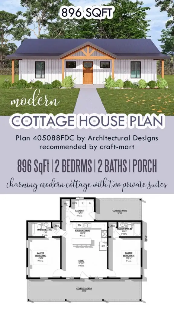modern cottage house plan - 896 sqft