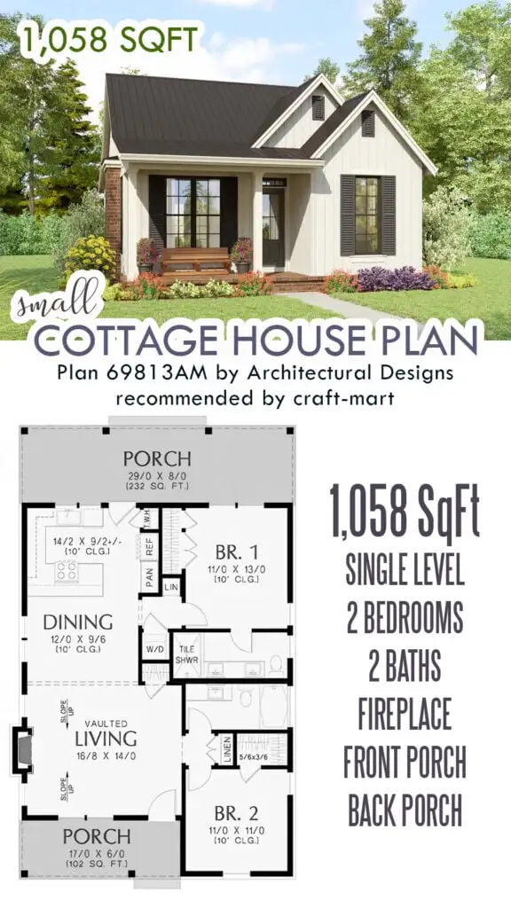 1058 Sq Ft 2-Bedroom Cottage