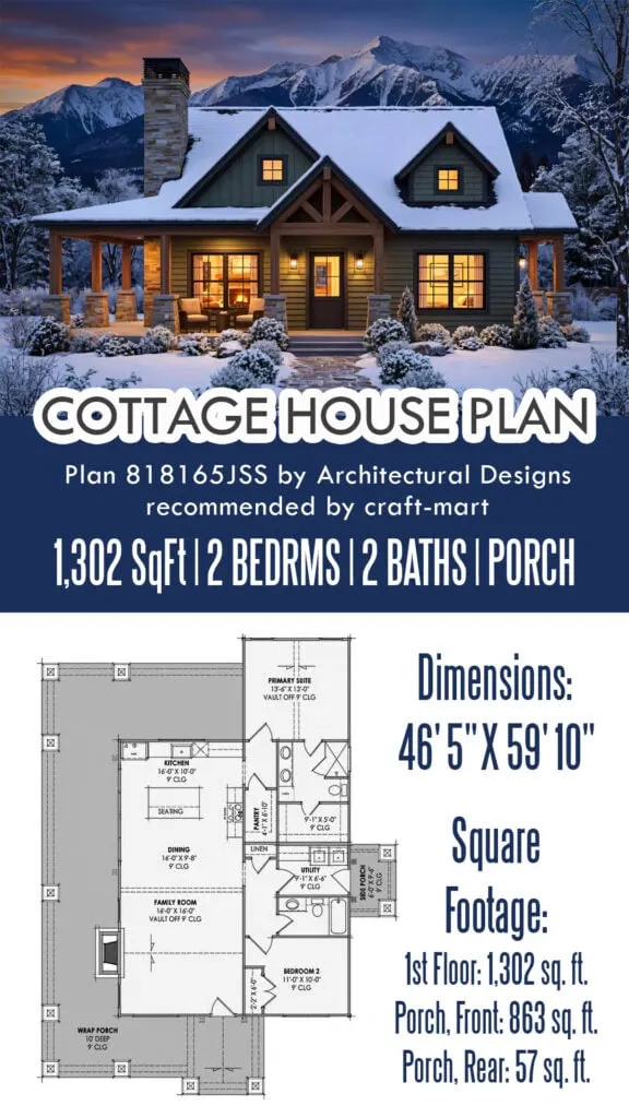 Cozy 2-Bedroom Cottage Plan with Wrap-Around Porch