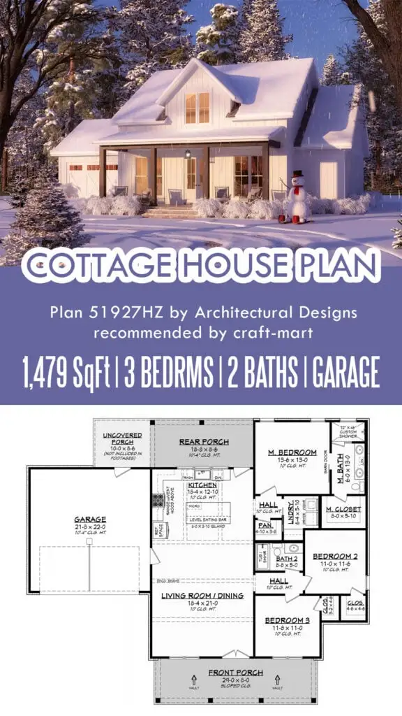 3-Bedroom Cottage House Plan with Garage