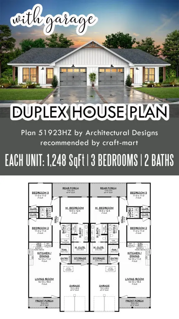 Country Craftsman Duplex House Plan