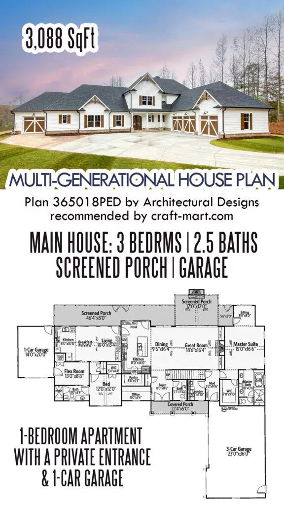 Multi-Family Craftsman House Plan - 3,088 Sq Ft