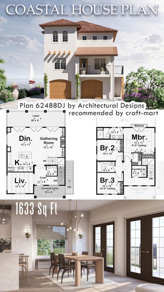 Tuscan Coastal House Plan with 2-Car Drive-Under Garage