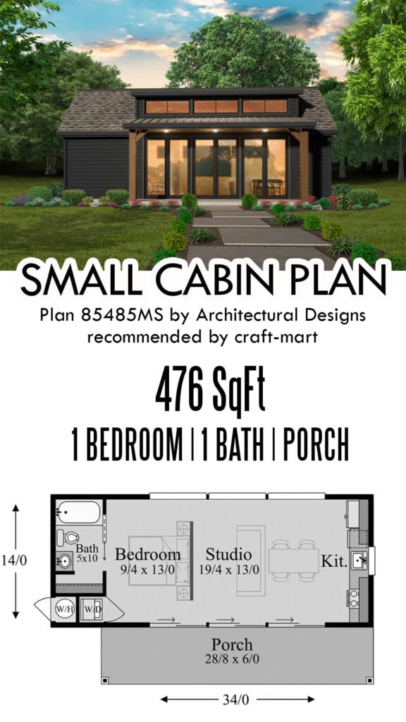 Modern 1-Bedroom ADU Cabin Plan