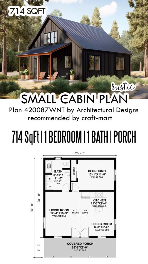 714 sqft Small Cabin Plan