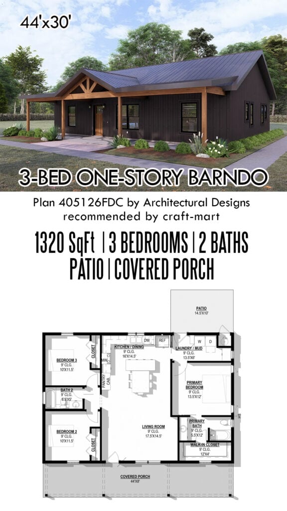 Modern 3-Bedroom Barndominium (1,320 sqft)