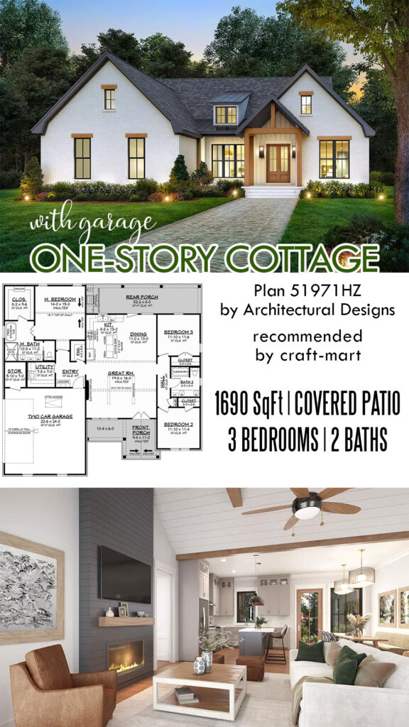Modern 1-Story Cottage with Garage (1,690 sqft)