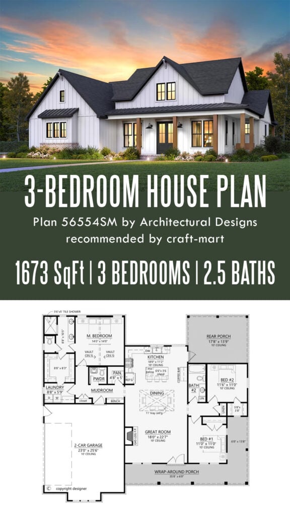 3-Bedroom Modern Farmhouse (1,673 sqft)