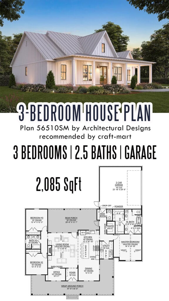 3-Bedroom Farmhouse with Home Office (2,085 sqft)