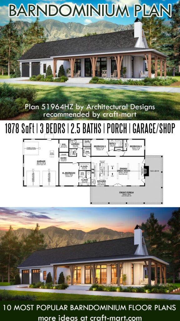 Spacious 3-Bedroom Barndominium Plan