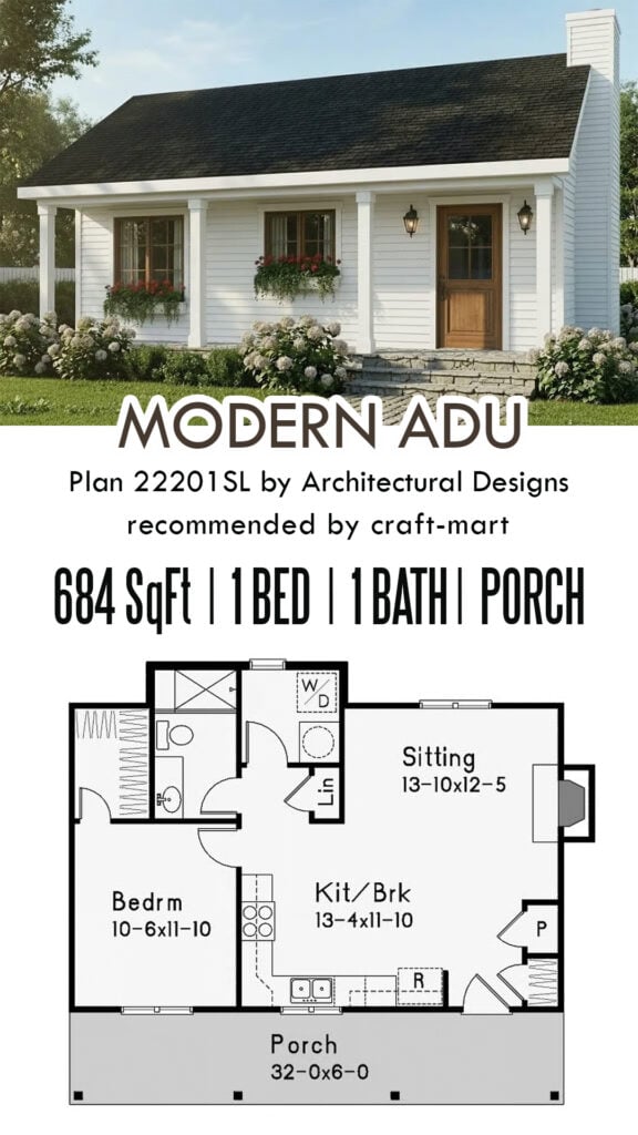 Country Cottage House Plan (684 sq ft)