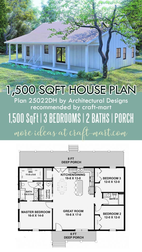 3-Bedroom Ranch Plan - 1,500 Sq Ft