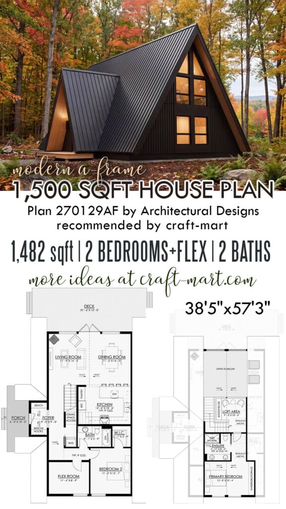 Modern A-Frame Cabin House Plan with Loft