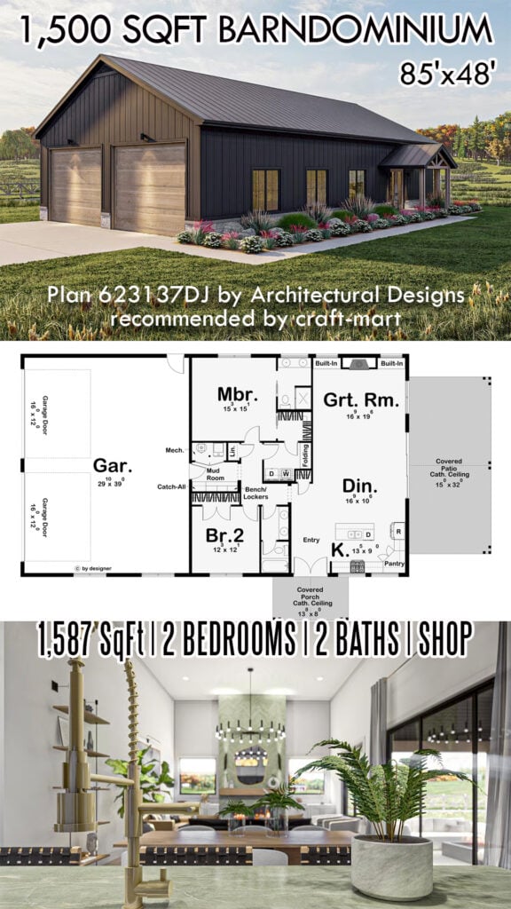 1500 Sq Ft Barndominium-Style House Plan