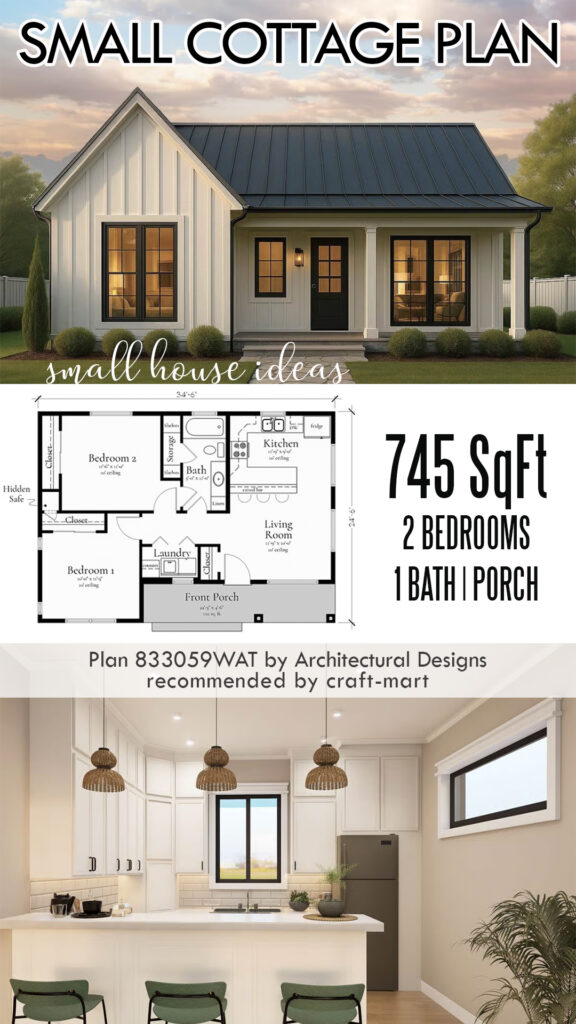 Small Cottage Plan (745 Sq Ft)