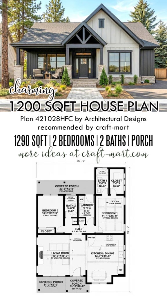 Single-Story Craftsman House - 1290 sq ft