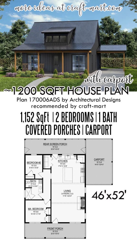 Modern Farmhouse Cottage with a Carport