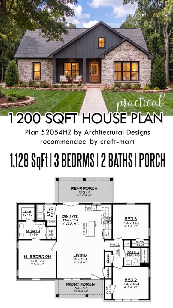 1200 sqft house plan 3 bedroom