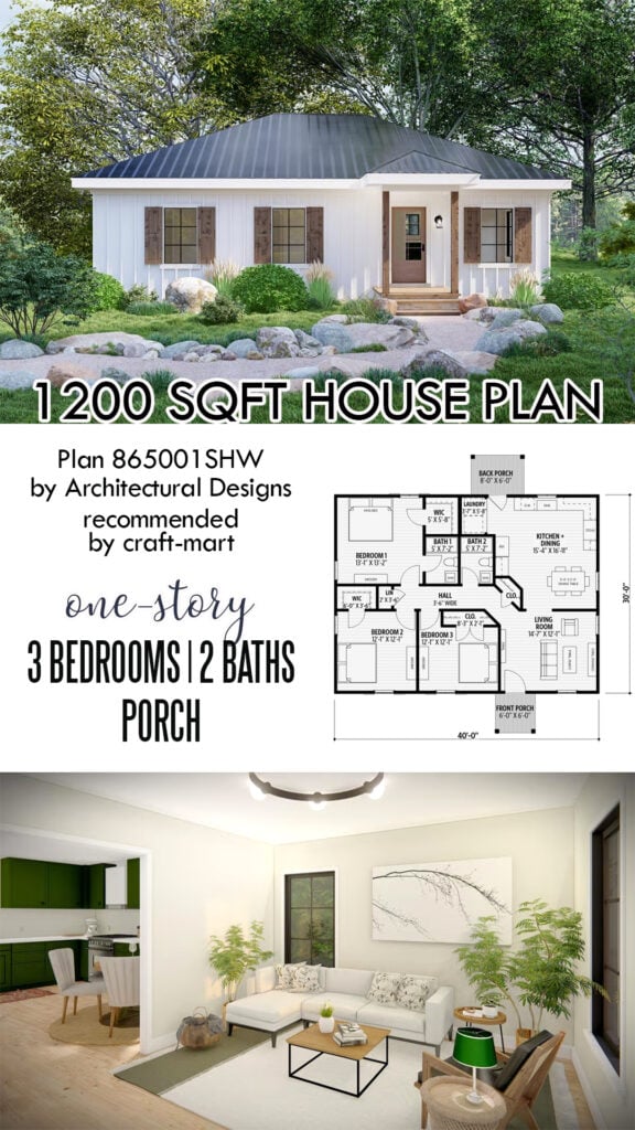 1200 sqft House Plan: 3-Bedroom