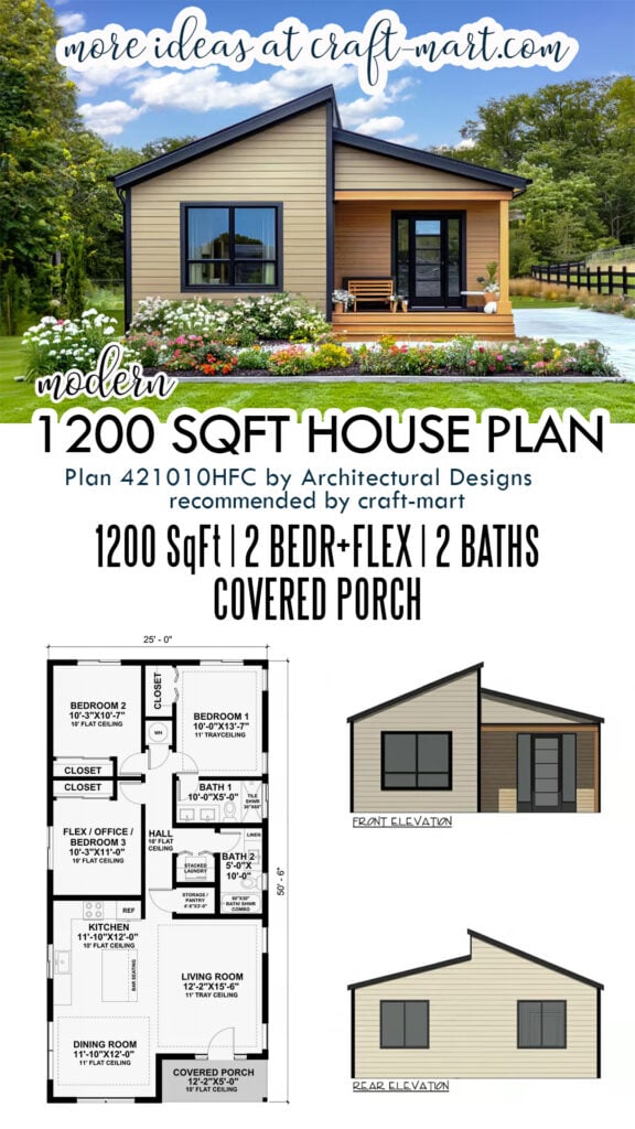 Simple 3-Bedroom Modern Cottage - 1200 Sq Ft Plan