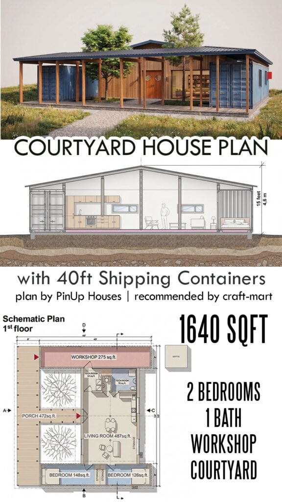 Courtyard Home Built with 2 Shipping Containers